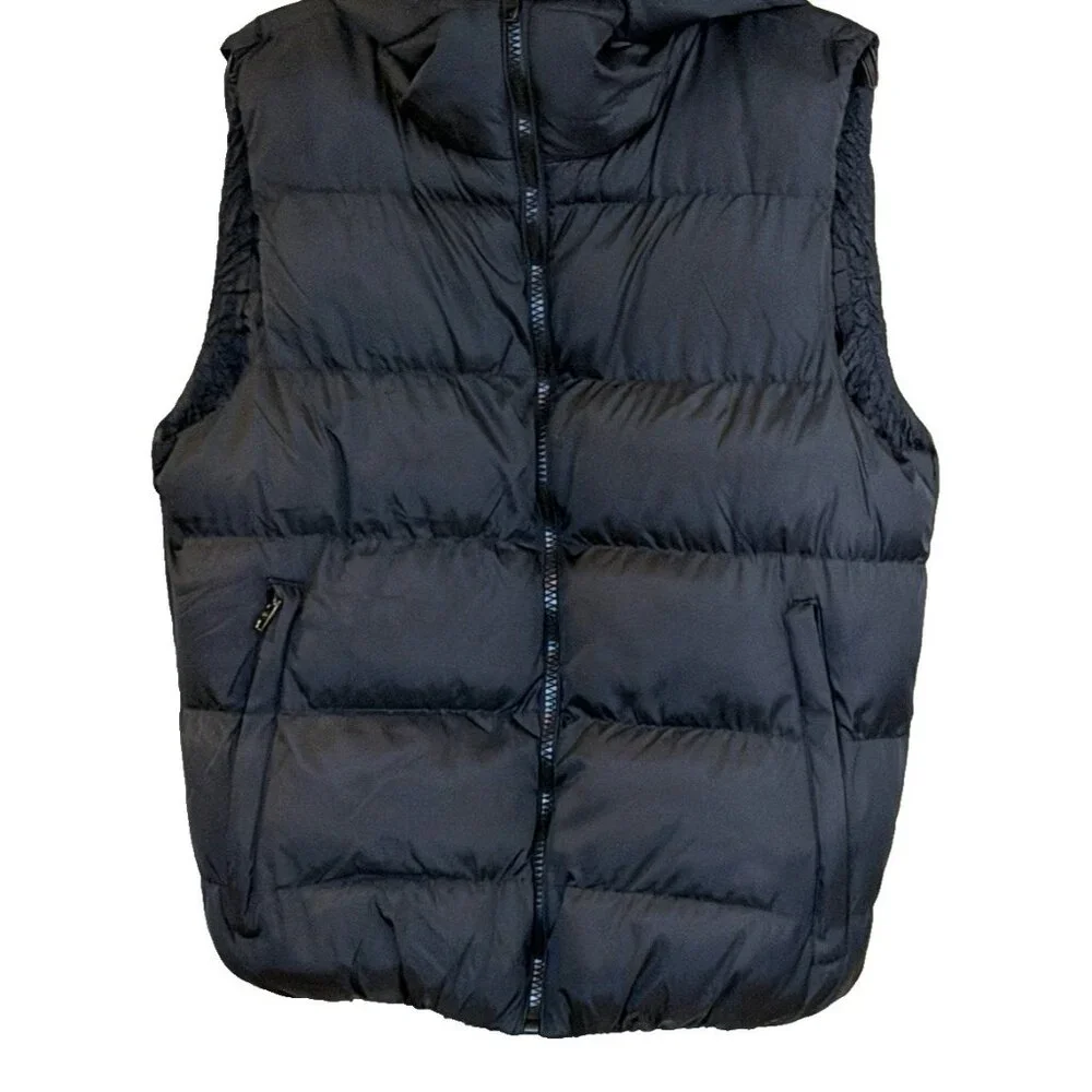French Connection Women's Black Hooded Winter Puffer Zip Front Vest Size Medium